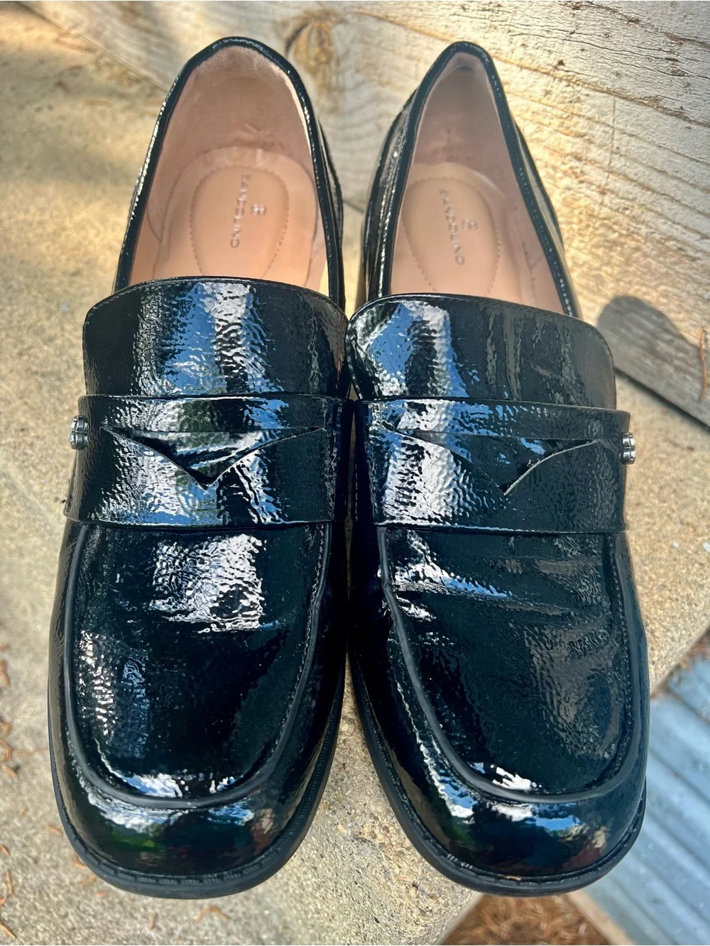Bandolino Maude Black Patent Heeled Penny Loafers y2k chunky block preppy 9.5 M